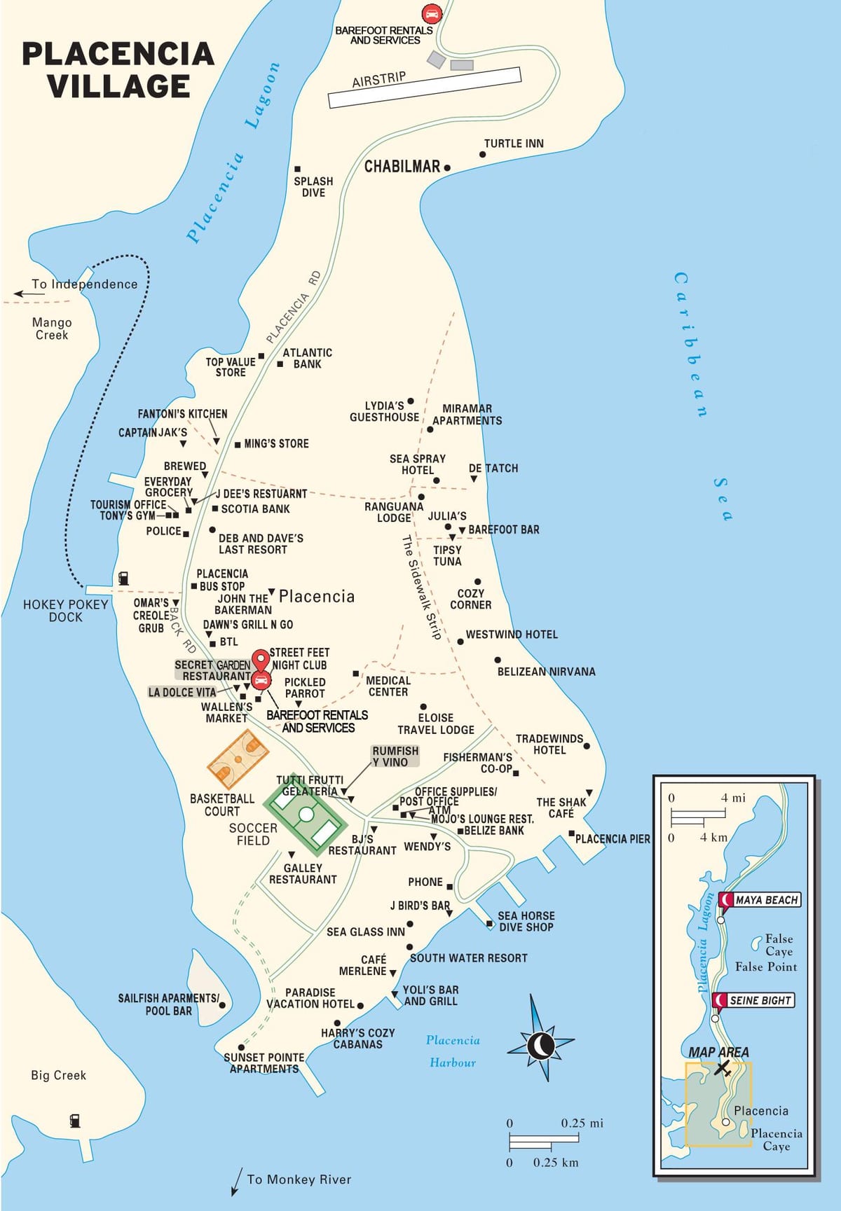 નકશો placencia ગામ બેલીઝ